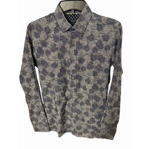 Ted Baker London CHARLEZ Palm Jacquard Shirt Navy Cotton Linen NWT Size 1 (S)